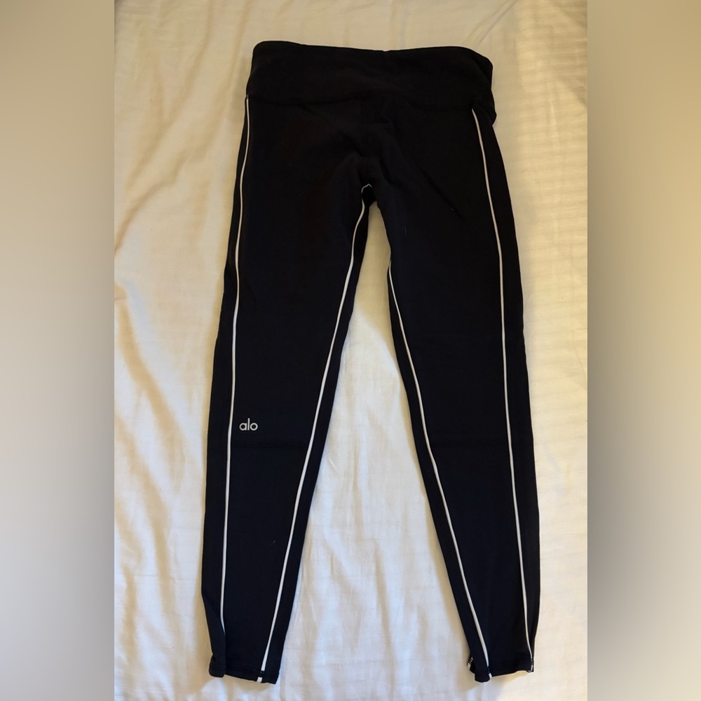Alo Black Leggings with White Stripes